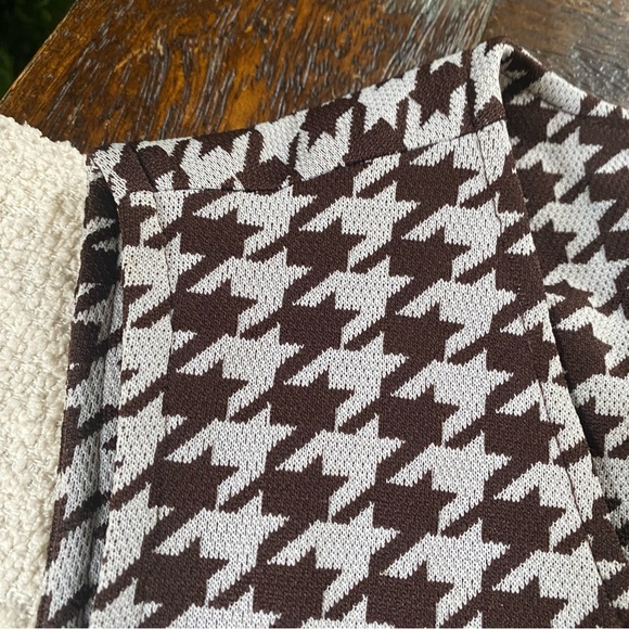 Vintage Mod 60s Houndstooth Open Front Polyester Vest Brown White Womens - Picture 4 of 15